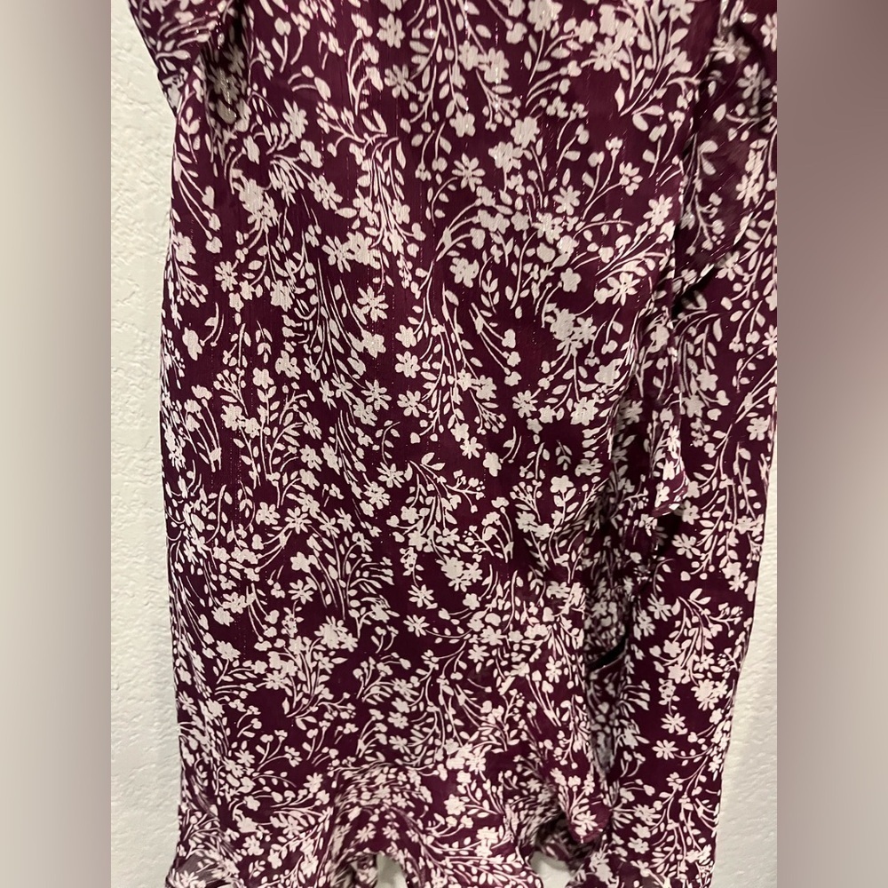 Cute Mi Ami Floral Burgundy Mini Wrap Casual Dress Size L - Picture 7 of 7